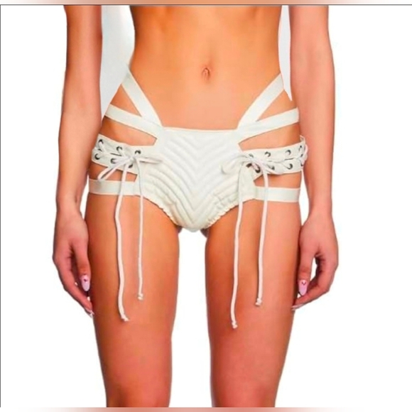 Dolls Kill Club Exx Harness Cream Shorts Bottom - Picture 2 of 15